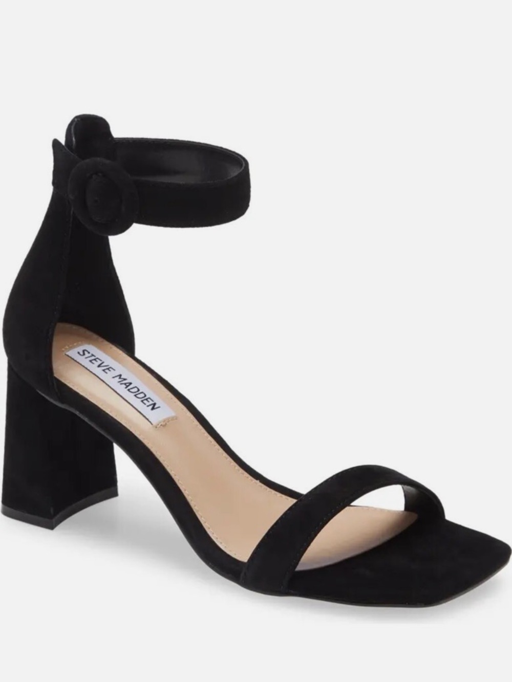 Steve Madden Reverie Sandal in black suede, size 8.5